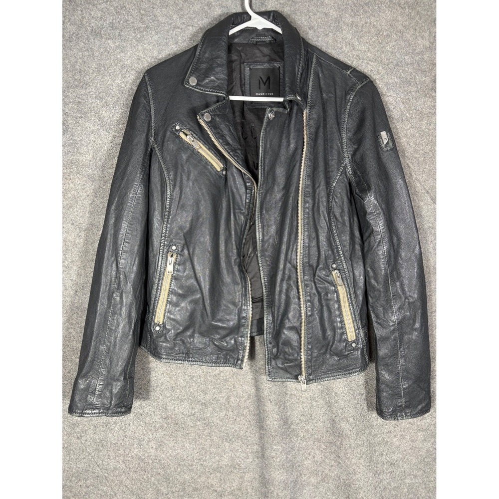 Mauritius Womens Black Lamb Leather Biker Moto Jacket Size US 10 Regular Fit